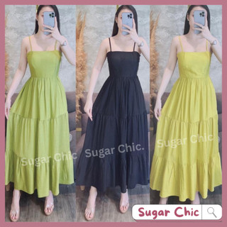 Đầm váy hai dây dáng dài xoè tầng đơn giản, váy maxi đi biển đẹp dáng suông dài có mút ngực, đầm 2s tiểu thư dài qua gối