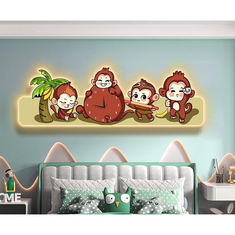 Tranh Tráng Gương Đồng Hồ In Hình Con Giáp Có Led Trang Trí Phòng Ngủ cho Bé