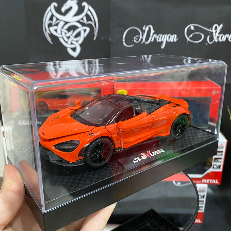 Mô hình xe ô tô McLaren 765LT có hộp kính tỉ lệ 1:32 khung thép chắc chắn Màu Đỏ