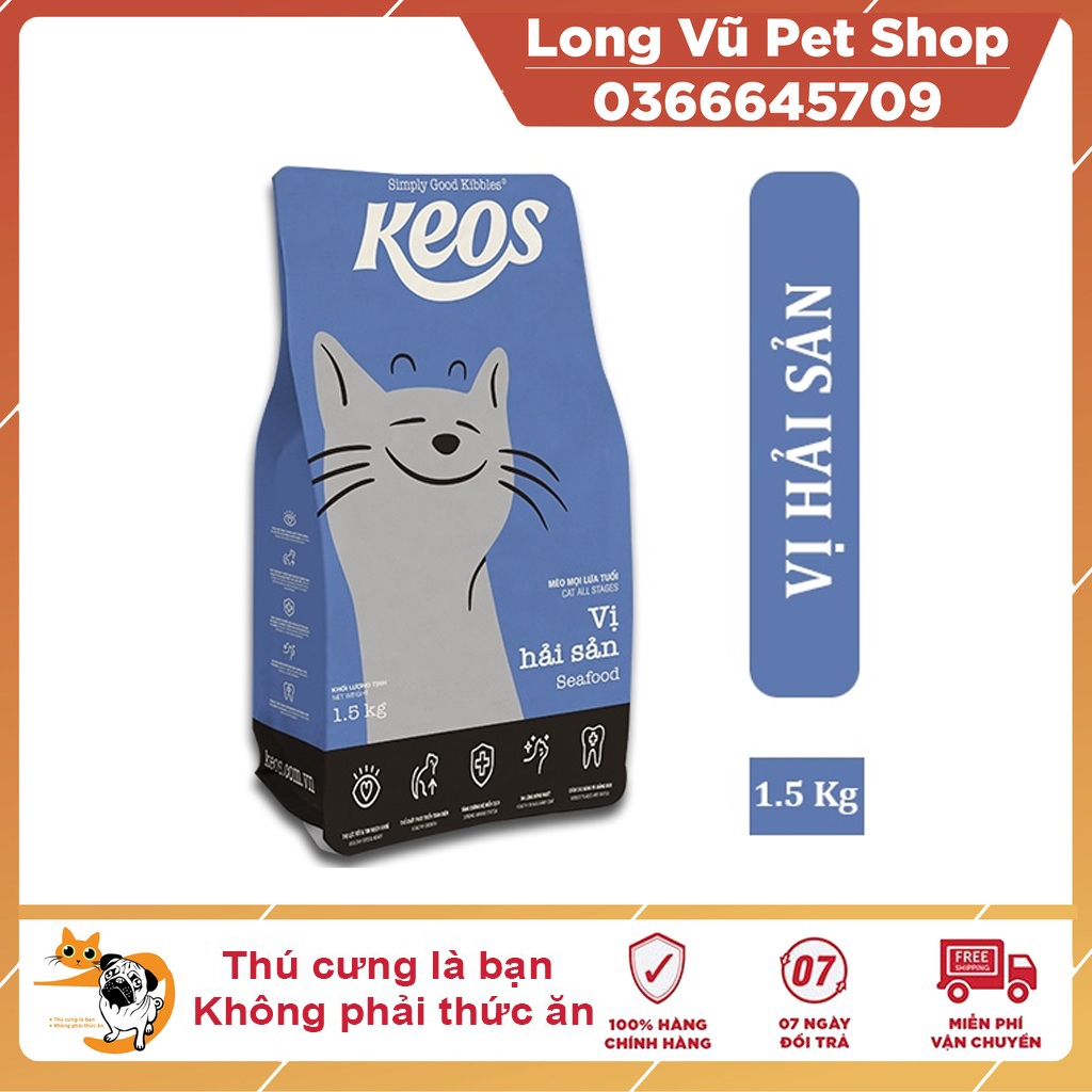 Hạt cho mèo KÉOS vị Hải Sản gói 1.5kg thức ăn cho mèo mọi lứa tuổi - Long Vũ Pet Shop