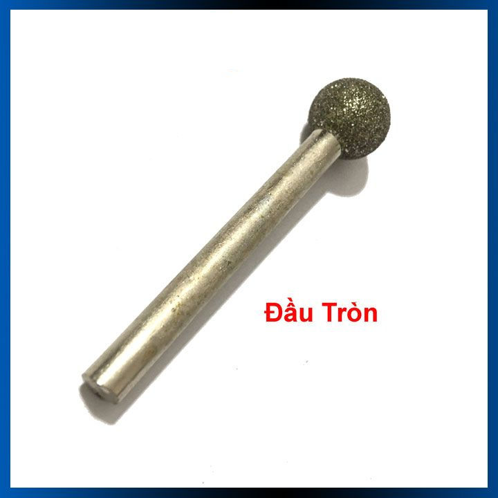 Mũi mài đá hình tròn độ nhám #64 trục 6mm đầu mài 6/8/10/12/14/16/18/20mm - mài rãnh đá bonsai - đầu mài kim cương tròn