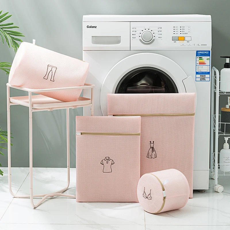 Túi Giặt Đồ Máy Giặt 3 Lớp Cao Cấp Có Khóa Kéo, Túi Lưới Giặt Đựng Quần Áo, Đồ Lót 160gsm Màu Hồng Morandi