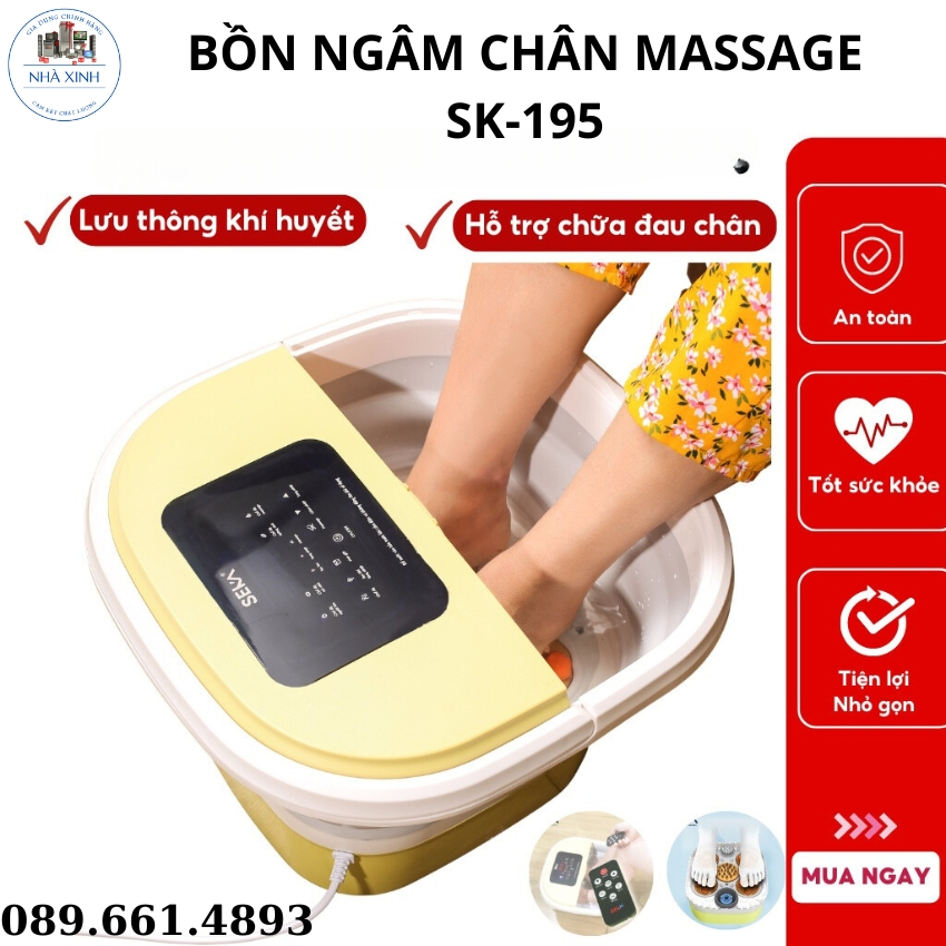 Bồn Ngâm Massage Chân Seka SK-195 Gấp Gọn Con Lăn Tự Động, Màn Hình Cảm Ứng Bảo Hành 12 tháng