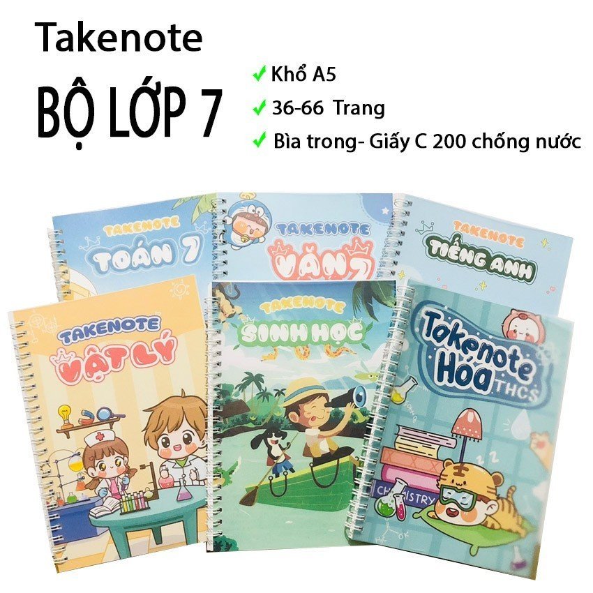 Sổ Tay Takenote Lớp 7: Toán, Văn, Tiếng Anh, Hóa Học, Sinh Học, Vật Lý - Sổ Tay Kiến Thức Giúp Học Giỏi Lớp 7