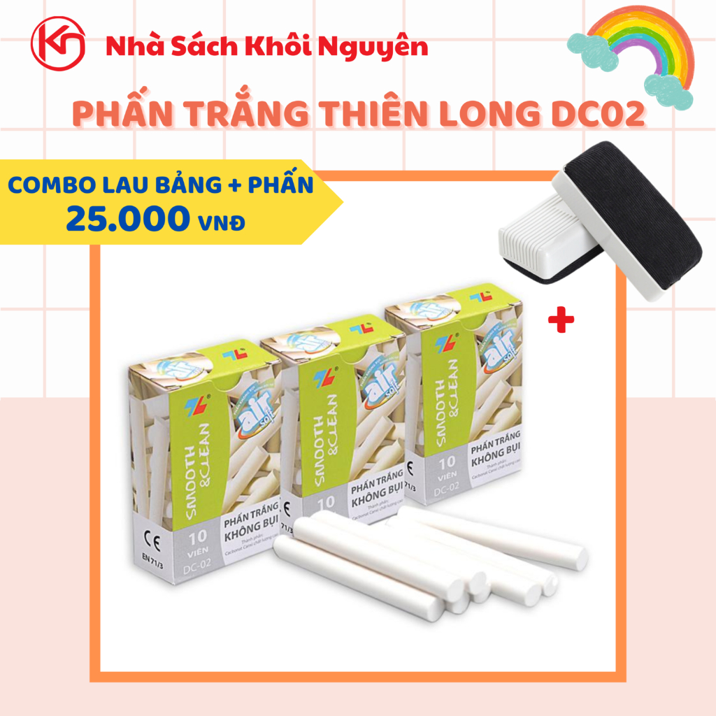 Hộp 10 Viên Phấn trắng Thiên Long DC02 Cao Cấp Không Bụi Bám Bảng Thân Thiện Với Môi Trường