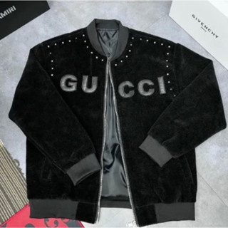  Áo Khoác Bomber Gu-Cci  Đính Đá Thêu Lôg Chất Vải NHung  hàng 2 Lớp - Áo Bomber Nam Nữ Hot Trend 2023 