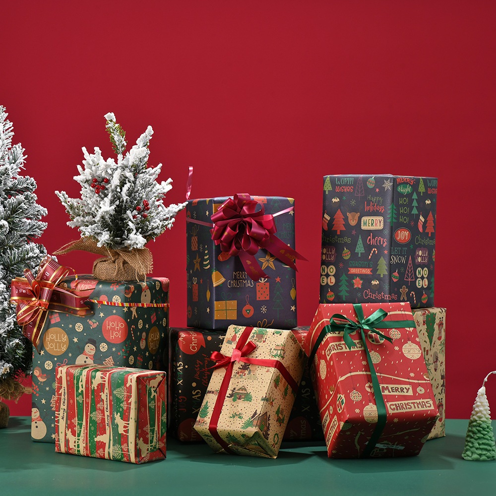 Giấy gói quà Noel giáng sinh họa tiết đẹp mắt 50x70cm, giấy bọc quà tặng màu xanh/ đỏ/ kraft