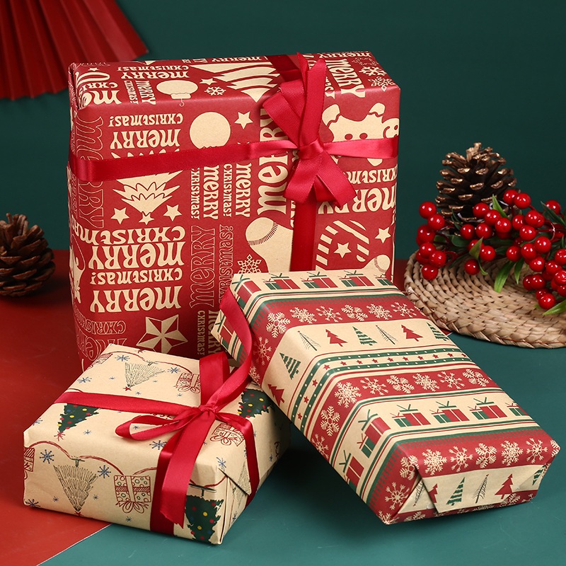 Giấy gói quà Noel giáng sinh họa tiết đẹp mắt 50x70cm, giấy bọc quà tặng màu xanh/ đỏ/ kraft