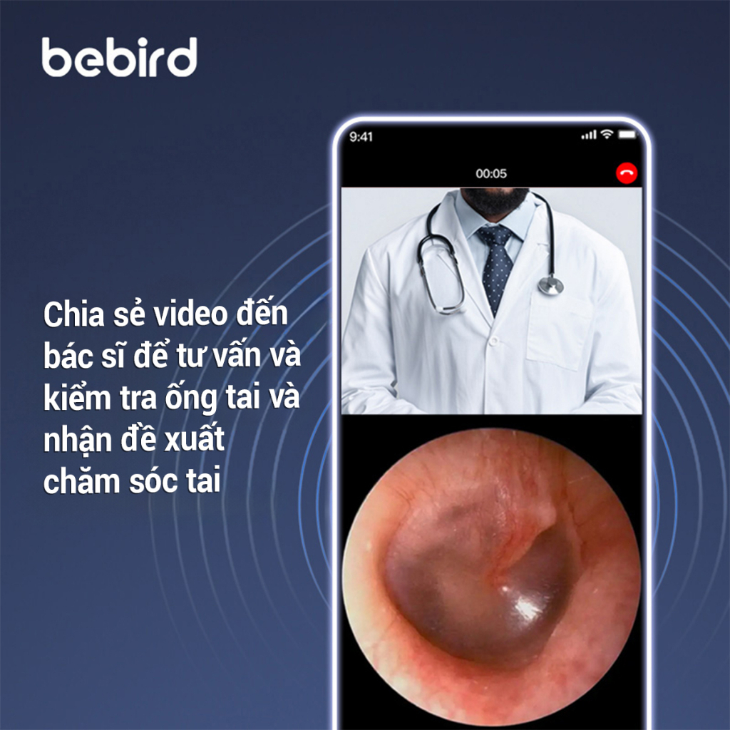 Bộ Lấy Ráy Tai Thông Minh Bebird Note 5 Quan Sát Trực Quan Qua Camera Không Mờ Nhòe Đèn Led Kẹp Thông Minh