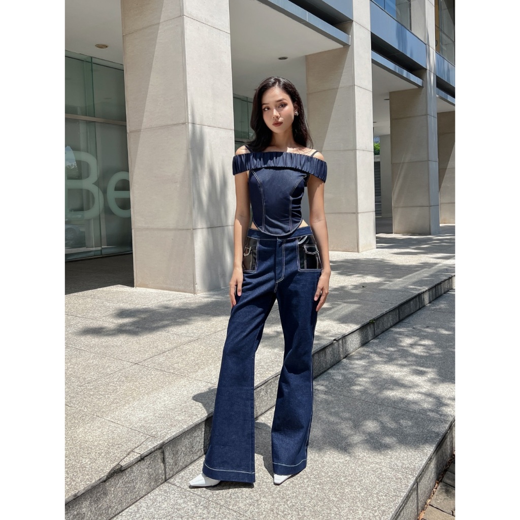 COCOSIN - Quần Jean Xanh Loe Phối Túi
