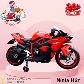 Xe máy điện trẻ em moto điện có đèn bánh xe có chân gas tự lái cho bé mẫu Ninja H2r Anh Quân Kids