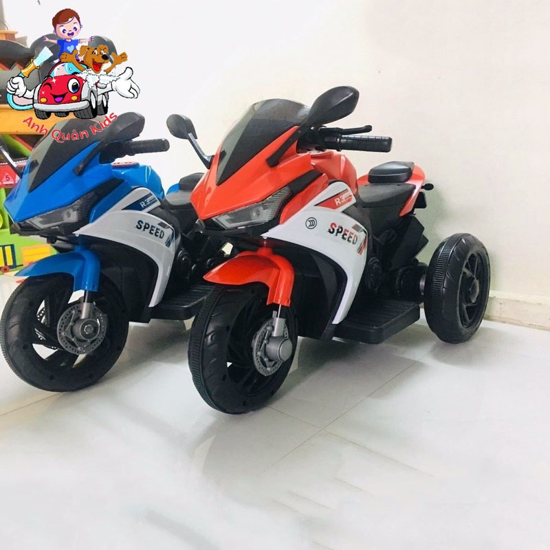 Xe máy điện trẻ em, moto điện có đèn bánh xe có chân gas tự lái cho bé mẫu Ninja H2r Anh Quân Kids