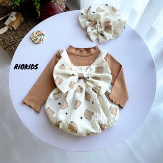 [3-12kg] Body yếm cho bé gái sơ sinh RIOKIDS, quần áo đầy tháng, thôi nôi, đi chơi cho bé BD152