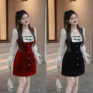 Đầm Nữ nhung tay dài voan phối ngực sang trọng dự tiệc