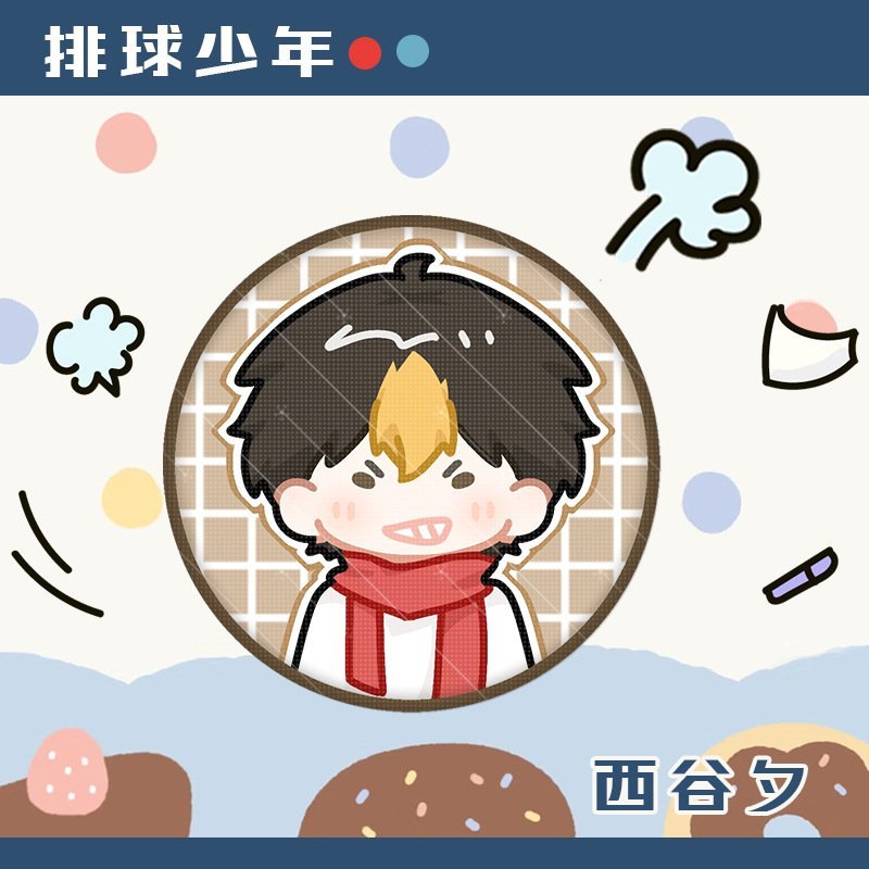 Huy hiệu HAIKYUU!! ver KHĂN CHOÀNG Vua bóng chuyền in hình anime chibi quà tặng xinh xắn độc đáo ghim cài áo cặp sách
