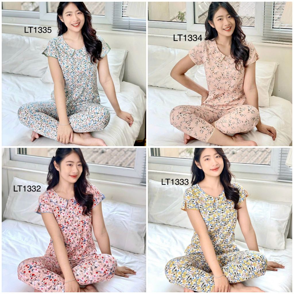 (Bunnysky) Đồ bộ mặc nhà nữ, đồ bộ thiết kế cổ nhọn 5 khuy lụa thái mềm mịn