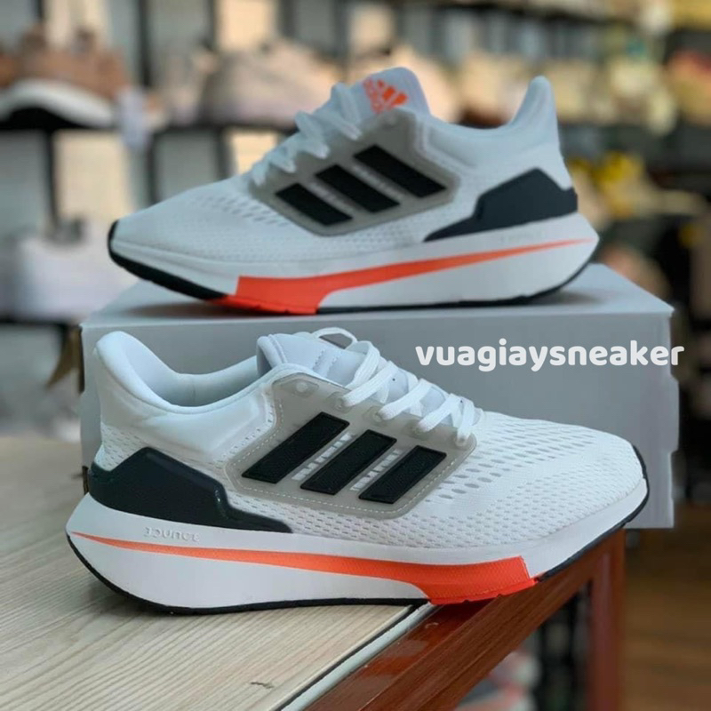 Giày thể thao sneaker EQ21 trắng sọc đen viền đỏ