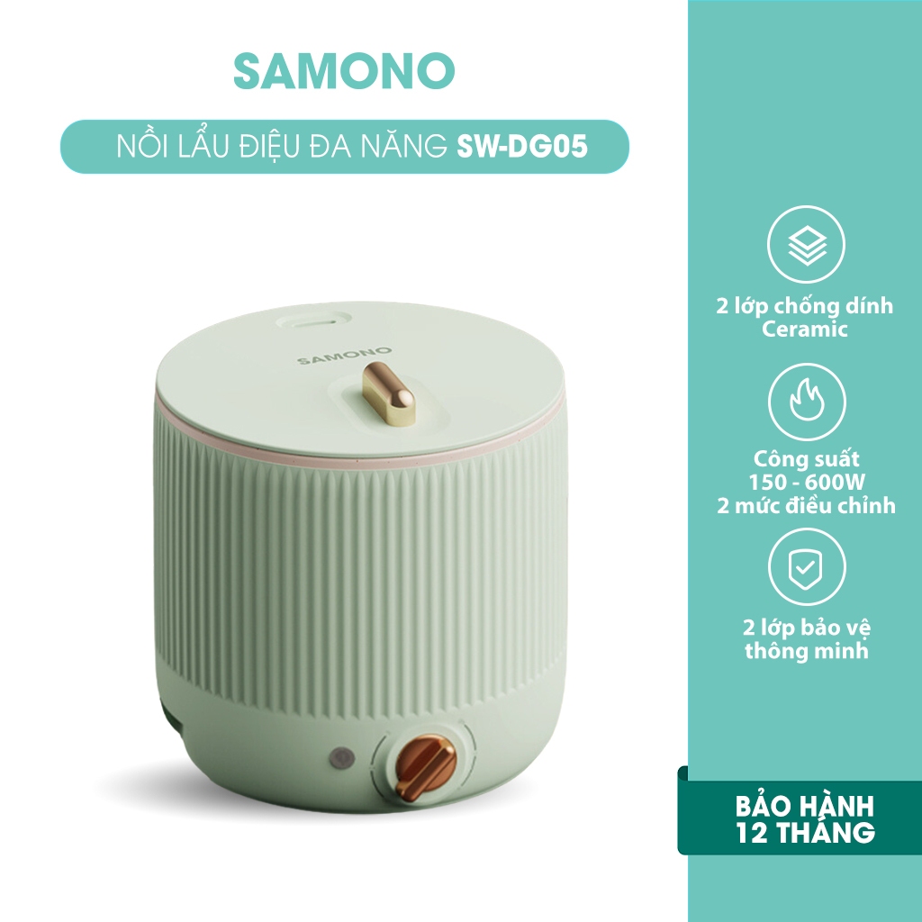 |BH 1 Năm| SAMONO SW-DG05 Nồi điện đa năng 2L công suất 600W, phủ 2 lớp chống dính, 2 mức nhiệt, chiên/xào/lẩu/cơm/luộc