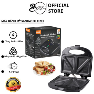 Máy Nướng Bánh Mỳ , Máy Kẹp Bánh Sandwich Haeger RAF - 201 Công Suất 850W, Chín Đều, Chống Dính Tốt Bảo Hành 12 Tháng