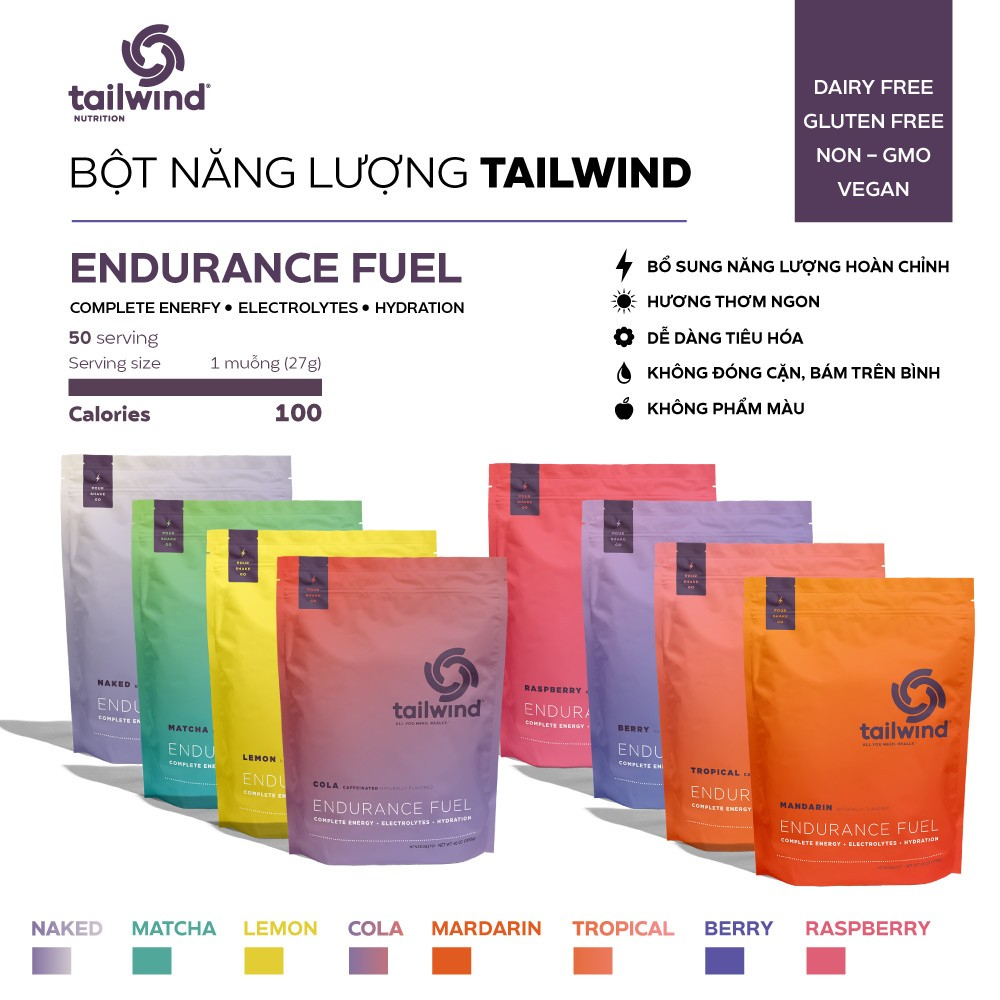 Bột Điện Giải Bổ Sung Năng Lượng Tailwind Endurance Fuel 50 servings Sử Dụng Trước - Trong Chạy Bộ, Trail, Thể Thao, Mar