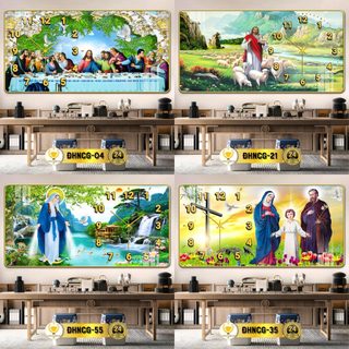 Đồng hồ tranh công giáo treo tường gia đình thánh gia, chúa giêsu, decor trang trí phòng khách, quà tân gia cđhncg-03