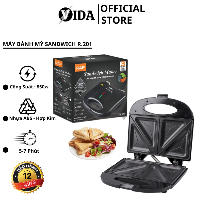 Máy Nướng Bánh Mỳ , Máy Kẹp Bánh Sandwich Haeger RAF - 201 Công Suất 850W