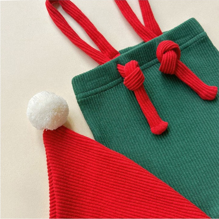 Quần yếm len Hàn Quốc Noel Họa Tiết Chú Tuần Lộc Kèm Mũ 2 màu đỏ nâu Cho Bé từ 3 tháng tuổi