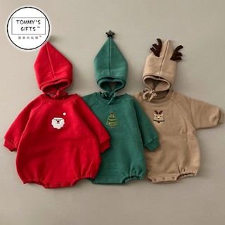 Bộ Đồ Liền Thân Bodychip Hoodie Hình Chú Hươu Tuần Lộc Ông Già Noel Giáng Sinh Cho Bé kèm mũ Cuabebe 3 màu nâu đỏ xanh
