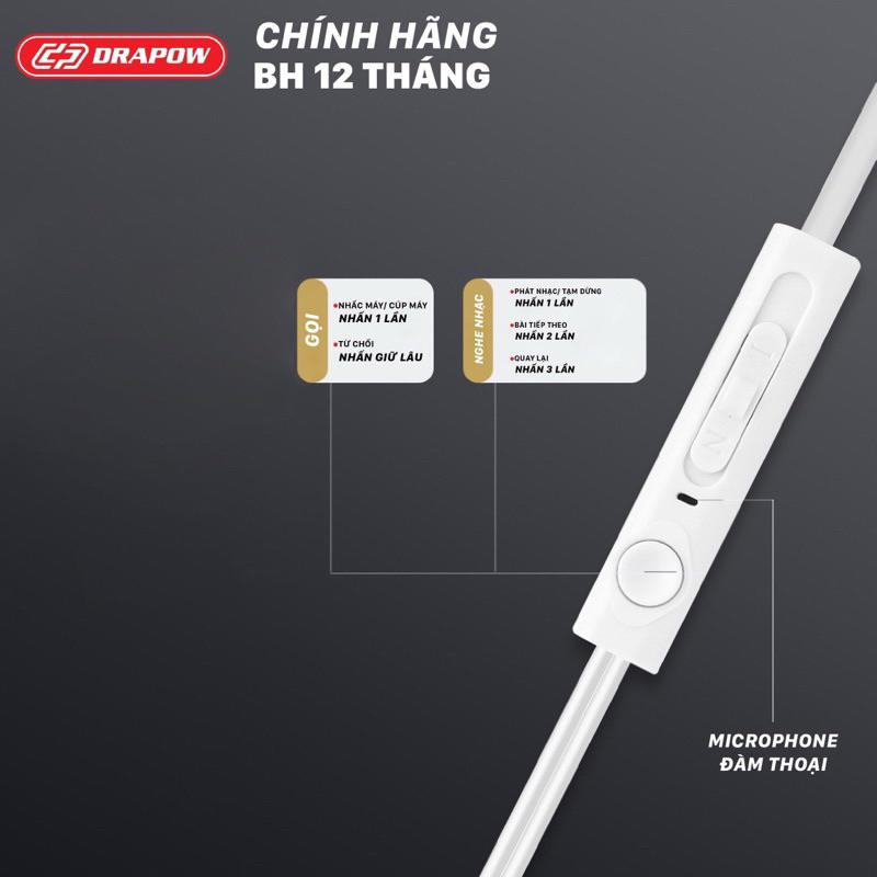 Tai nghe Drapow Twister C10 chính hãng thiết kế chống rối dây xoắn kéo dài