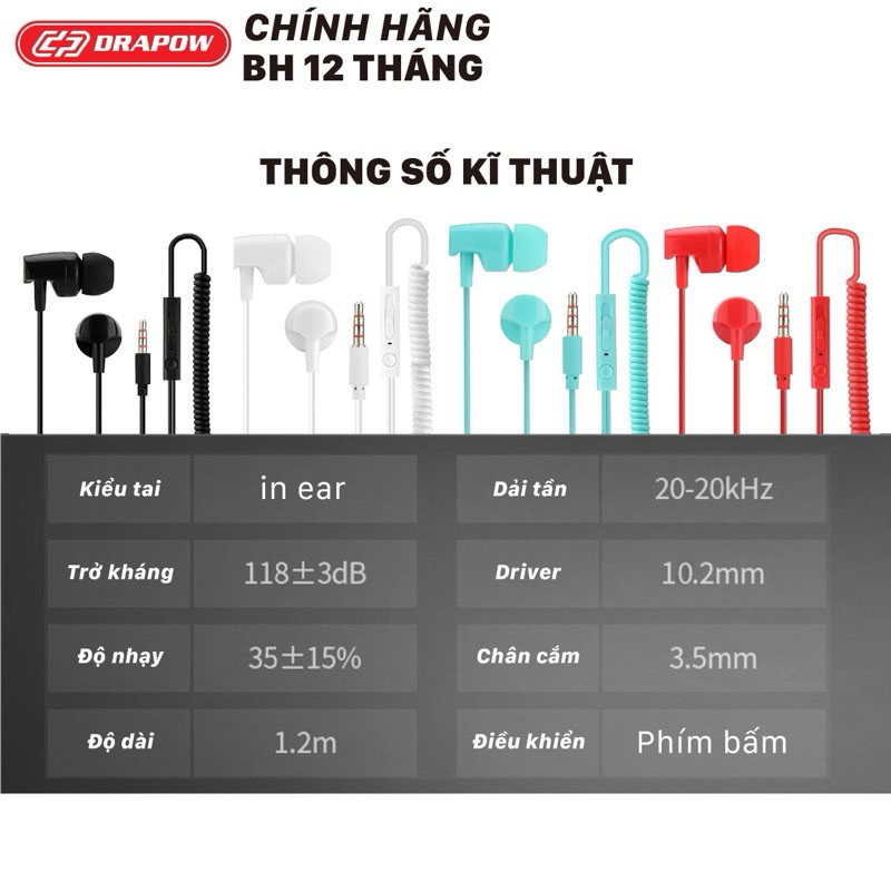 Tai nghe Drapow Twister C10 chính hãng thiết kế chống rối dây xoắn kéo dài