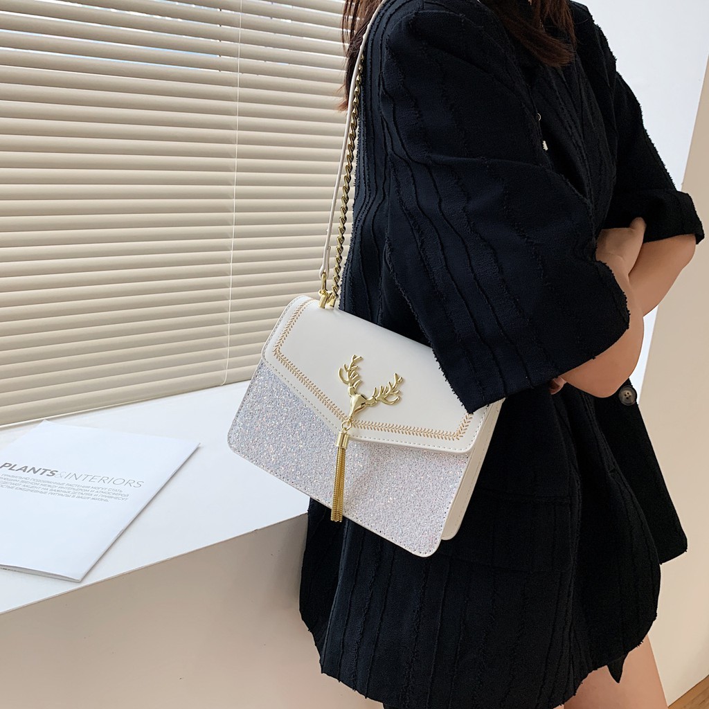 Giỏ , Túi Xách Nữ Da Phủ Kim Tuyến Hình Hươu , Đeo chéo , Đeo Vai , Thời Trang công sở , Hàn Quốc , cao cấp