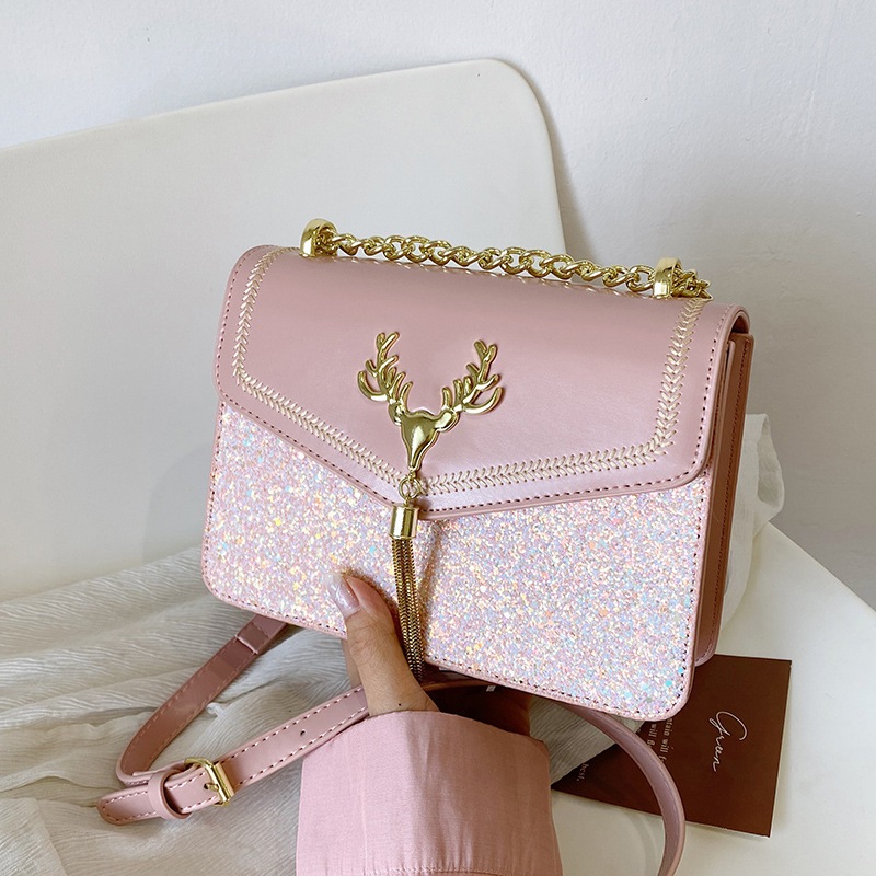 Giỏ , Túi Xách Nữ Da Phủ Kim Tuyến Hình Hươu , Đeo chéo , Đeo Vai , Thời Trang công sở , Hàn Quốc , cao cấp