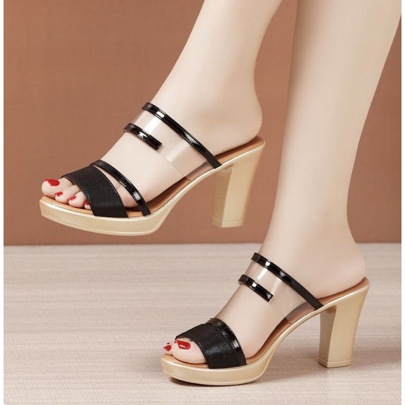 Dép cao gót meca phối nhũ 7f