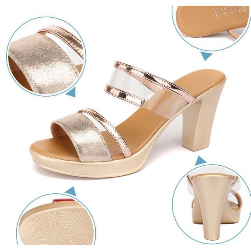 Dép cao gót meca phối nhũ 7f