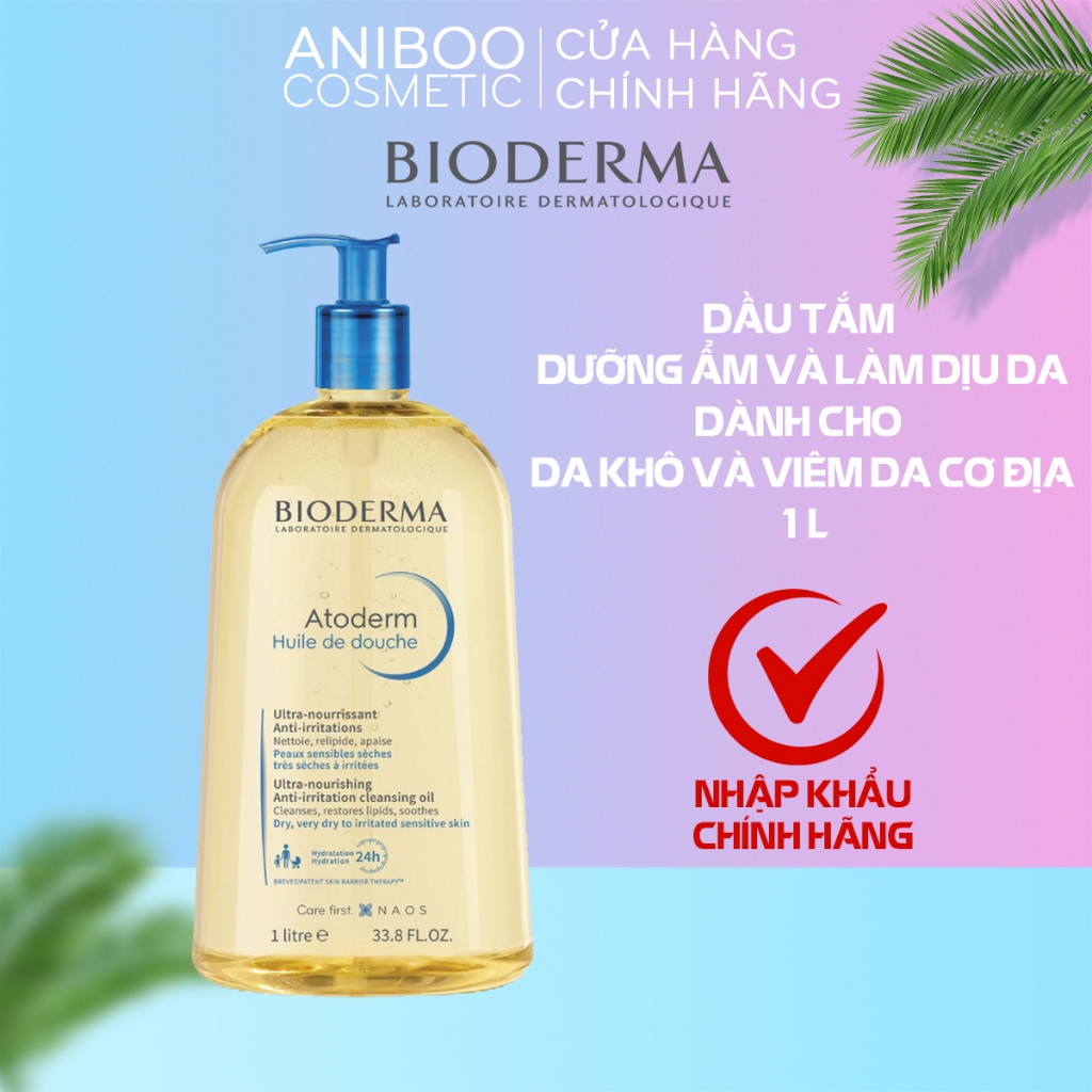 Dầu tắm làm sạch sâu nhẹ và dịu dưỡng ẩm dành cho da khô nhạy cảm Bioderma Atoderm Huile De Douche 1000mL Aniboo