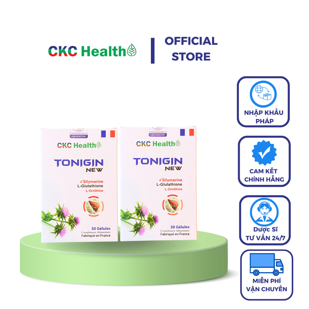 Combo 2 Hộp Viên uống tăng cường chức năng Gan TONIGIN NEW CKC Health Nhập khẩu PHÁP - Bảo vệ Gan, Giải độc Gan