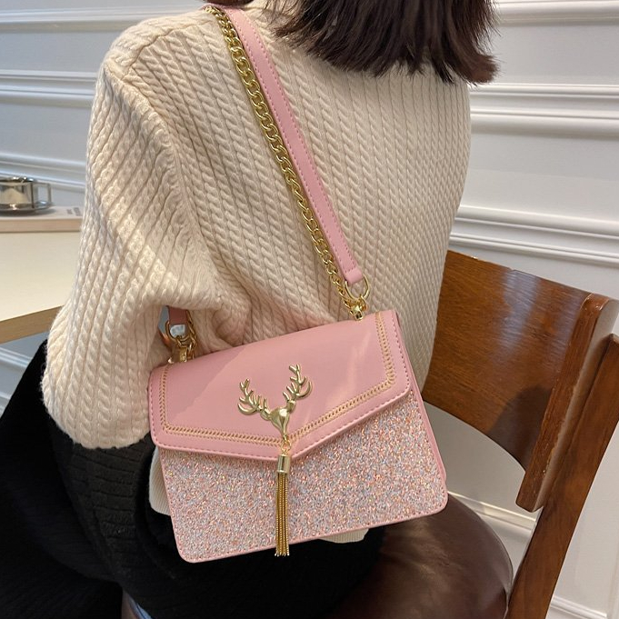 Giỏ , Túi Xách Nữ Da Phủ Kim Tuyến Hình Hươu , Đeo chéo , Đeo Vai , Thời Trang công sở , Hàn Quốc , cao cấp
