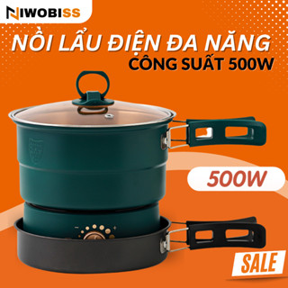 Nồi Lẩu Điện Đa Năng Kèm Chảo Chống Dính Công Suất 500W, Có Tay Cầm Gấp Gọn Khay Hấp Mang Đi Du Lịch Dã Ngoại Tiện Dụng