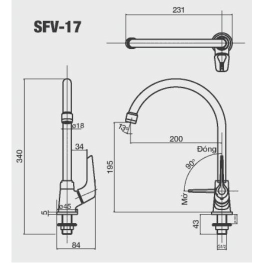Vòi rửa chén bát lạnh chính hãng INAX SFV-17, Đồng mạ crom cao cấp, Bảo hành 2 năm