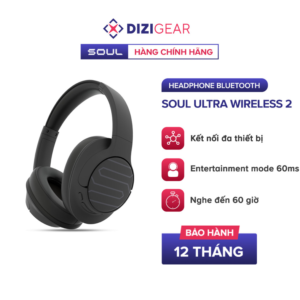 Headphone Bluetooth Soul Ultra Wireless 2, BT 5.2, Low Latency 60ms, Nghe Đến 60 Giờ - Chính Hãng BH 12 Tháng Dizigear