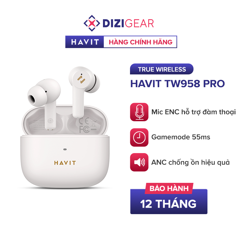 Tai Nghe TWS HAVIT TW958 Pro, BT 5.3, 2 Mic ENC + ANC Hỗ Trợ Đàm Thoại, Độ Trễ 55ms, Nghe Đến 32 giờ - Hàng Chính Hãng