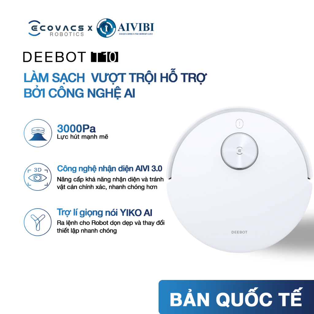 Robot hút bụi lau nhà Ecovacs Deebot T10_Lực hút 3000 Pa _Full VAT_Hàng chính hãng_Bản Quốc tế