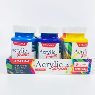   Trợ giá  Bộ 6 lọ màu vẽ Acrylic chuyên nghiệp dung tích hũ 120ml màu tươi sáng dễ phối màu | AC1120 