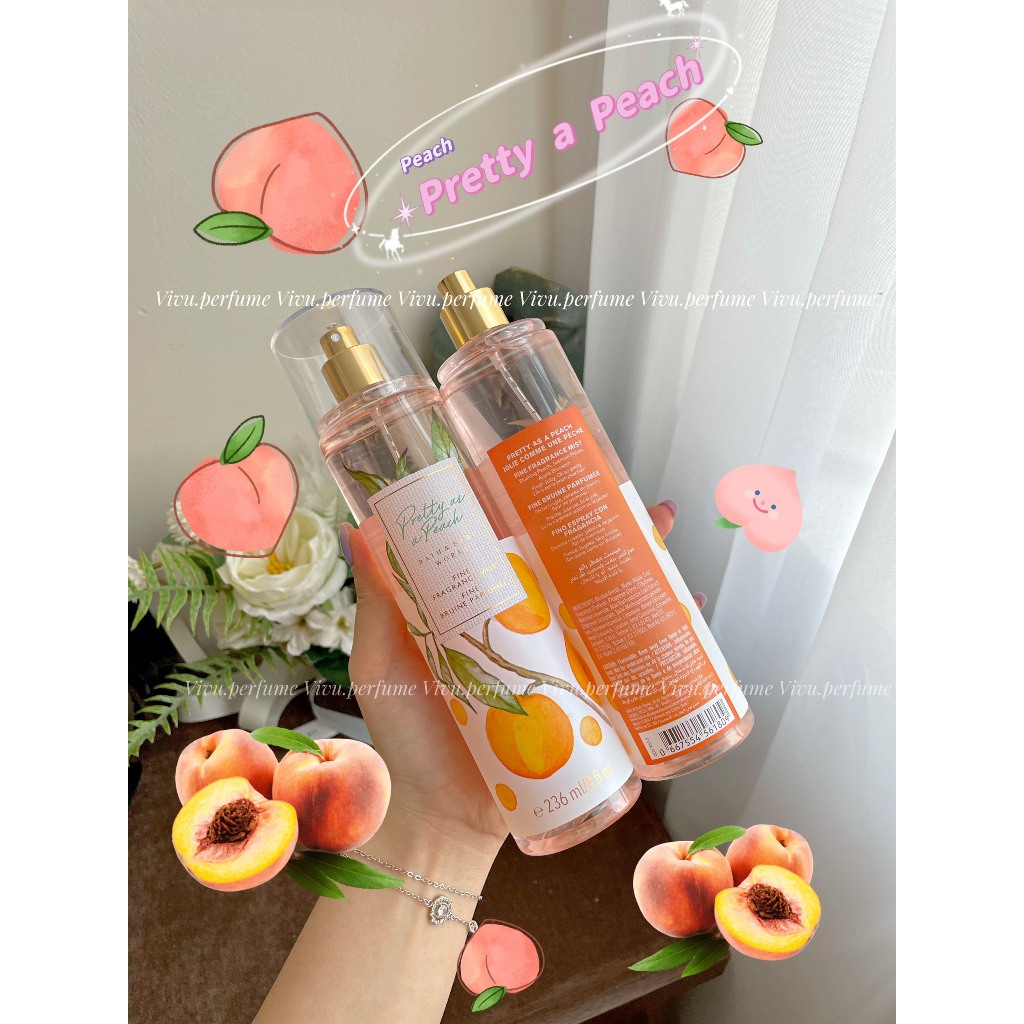 (Hương đào chín) Body mist BBW Vivu.perfume hương Pretty As A Peach tươi tắn năng động