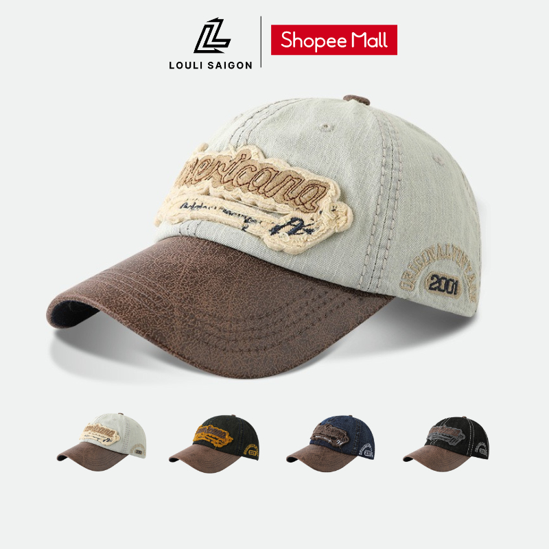 Mũ lưỡi trai LOULI SAIGON thêu chữ AMERICANA, form mềm, chất liệu vải denim M51