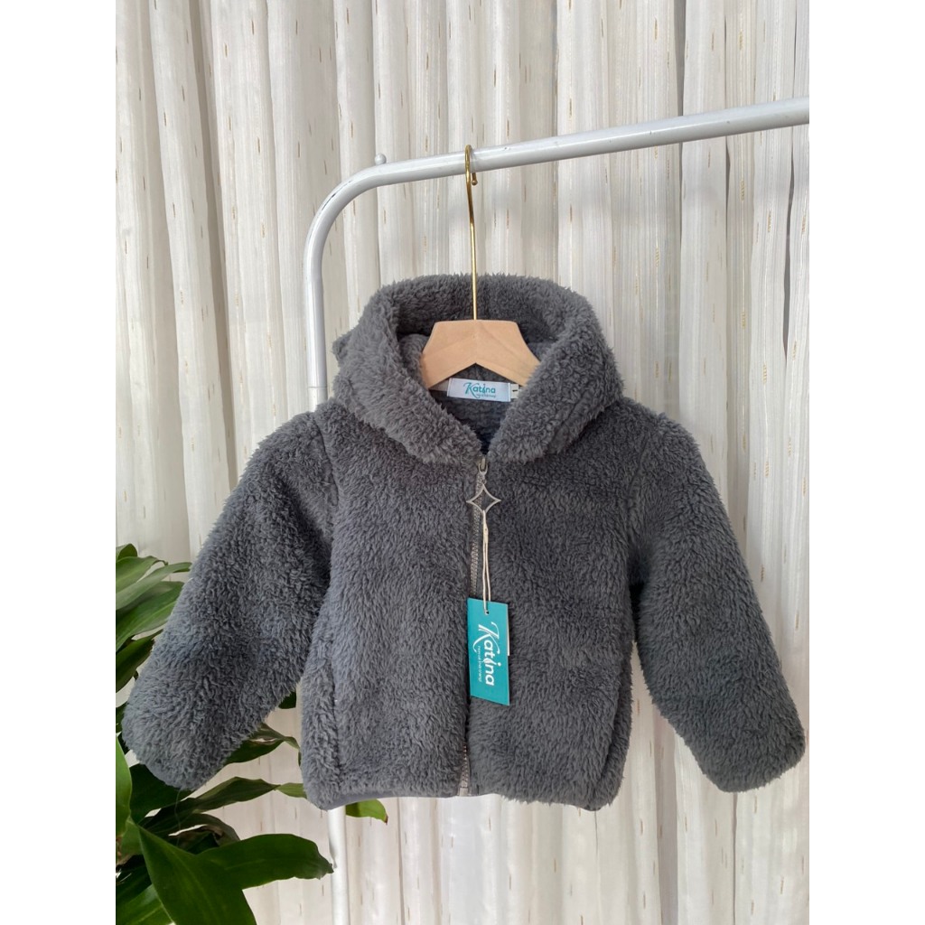 Áo khoác lông cừu Katina cho bé có mũ mặc mùa thu đông ấm áp