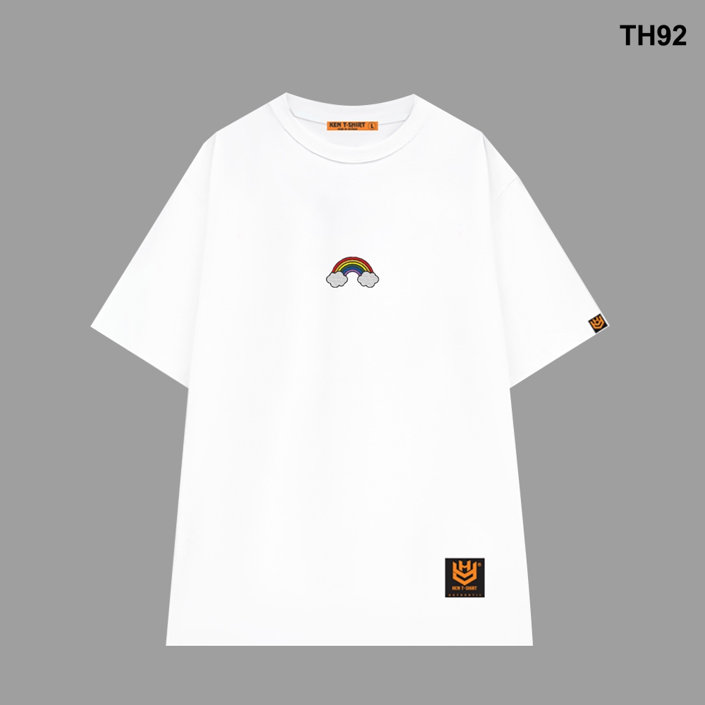 Áo thun HY KOREA form rộng logo thêu Cầu vòng 92 tay lỡ nam nữ