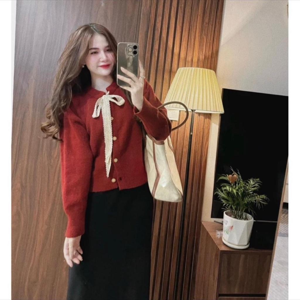 ÁO KHOÁC LEN NƠ ĐỎ HÀNG QC 1007094 Trần Hân Shop