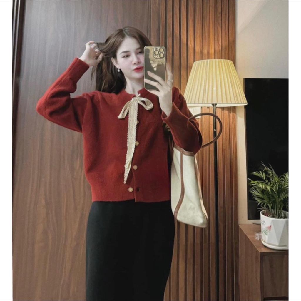 ÁO KHOÁC LEN NƠ ĐỎ HÀNG QC 1007094 Trần Hân Shop