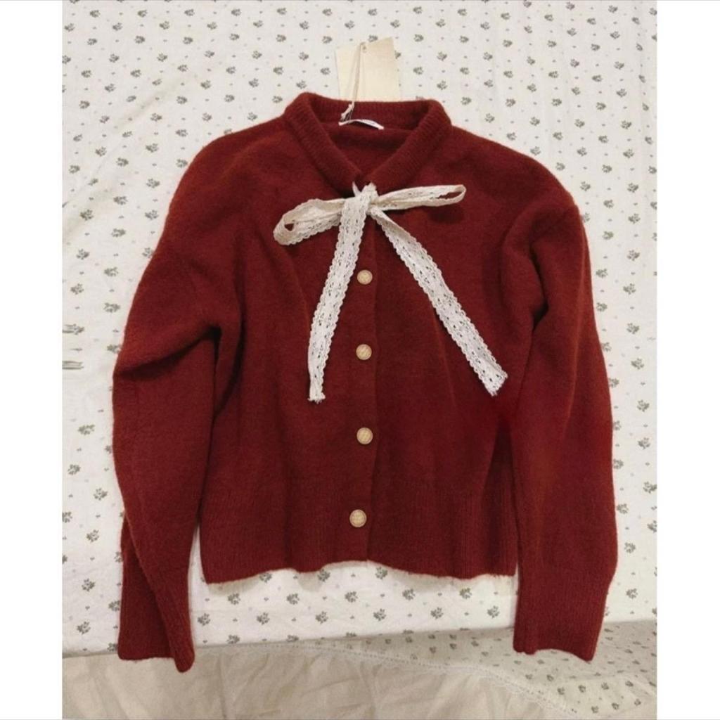 ÁO KHOÁC LEN NƠ ĐỎ HÀNG QC 1007094 Trần Hân Shop